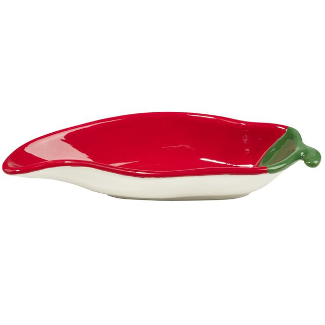 Assiette de pr&eacute;sentation dolomite forme piment rouge L22cm