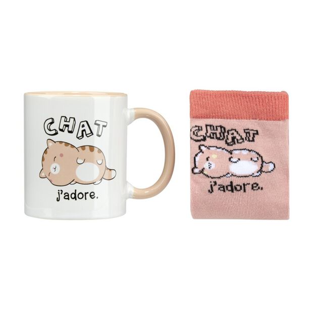 Coffret mug chaussettes kawaii Chat J'adore