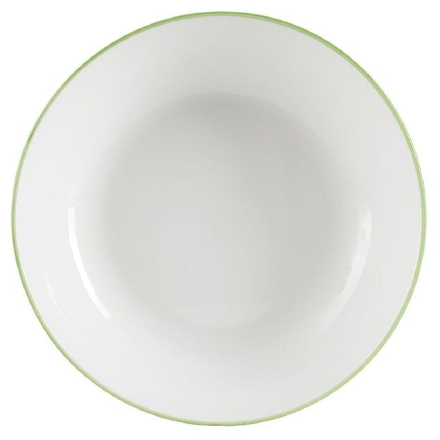 Assiette creuse porcelaine blanc liser&eacute; vert &Oslash;20cm