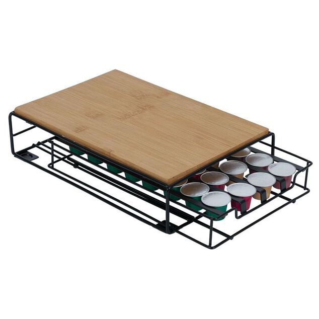 Support machine &agrave; caf&eacute; avec tiroir &agrave; capsules 21x31xH7,5cm