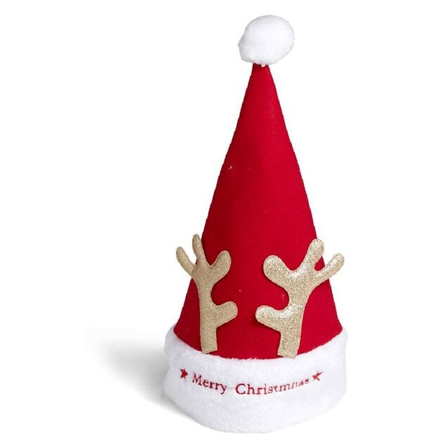 Bonnet de No&euml;l enfant renne Merry Christmas rouge et blanc
