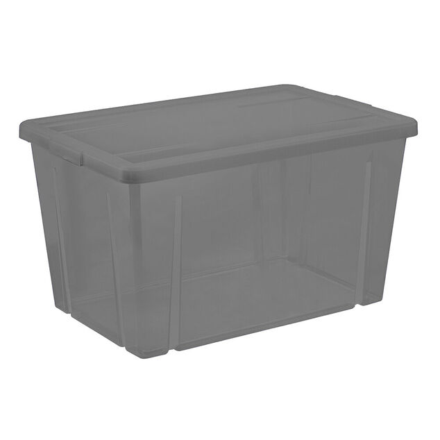 Bo&icirc;te de rangement transparente gris fum&eacute; 54L