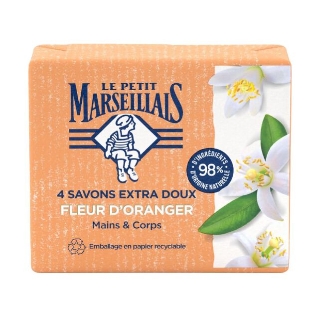 Savon solide Le Petit Marseillais mains et corps fleur d'oranger 4x100gr