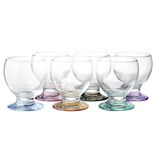 Lot de 6 verres &agrave; pieds et fond color&eacute;s assortis 21cl H8,6cm