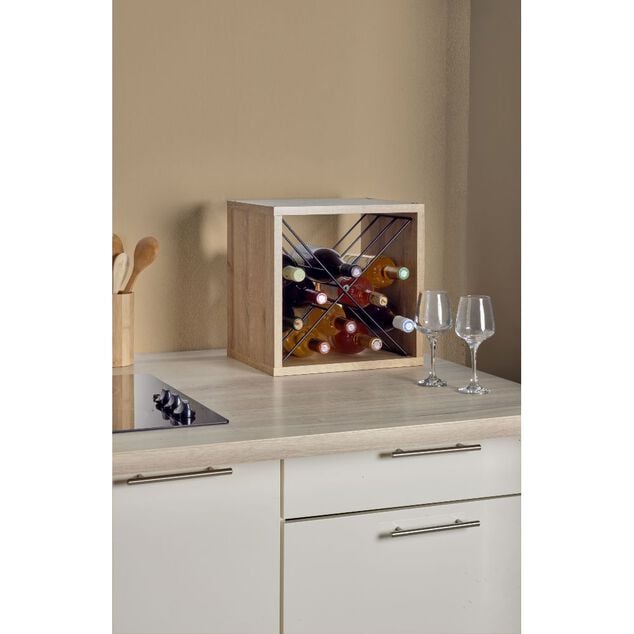 Cube &agrave; vin empilable bois ch&ecirc;ne 12 bouteilles 36x29xH36cm