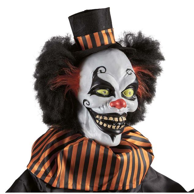Clown anim&eacute; Halloween lumineux et sonore H170 cm