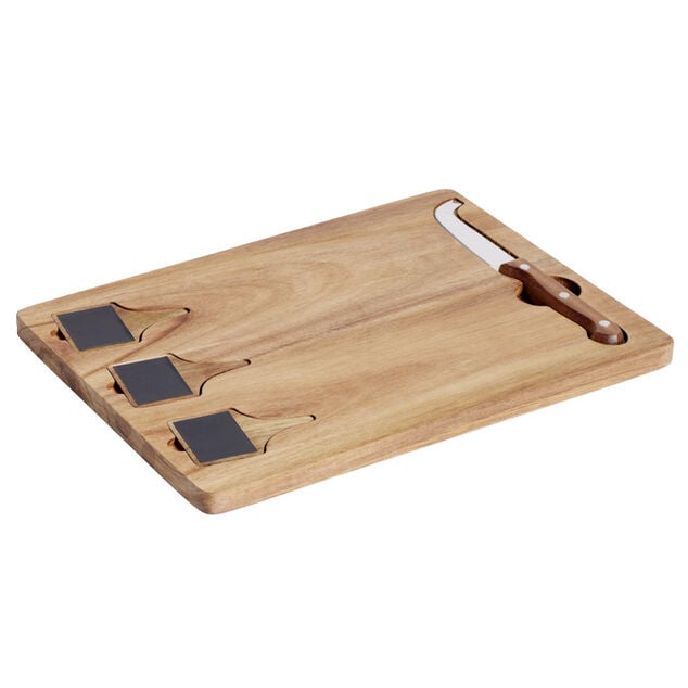 Plateau &agrave; fromage en bois avec couteau et 3 pancartes
