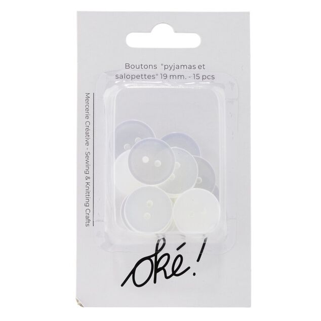 Bouton multiusage x15 plastique blanc transparent &Oslash;19mm