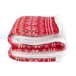 Plaid sherpa No&euml;l motif traditionnel flocon rouge et blanc 120x150cm