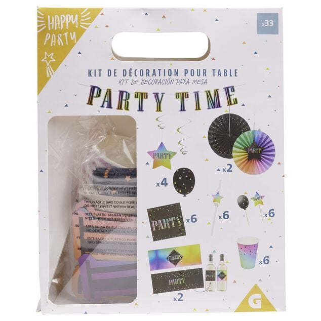 Kit d&eacute;coration et vaisselle jetable Party multicolore 6 personnes