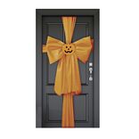 D&eacute;coration de porte Halloween noeud orange avec citrouille 160xH232cm