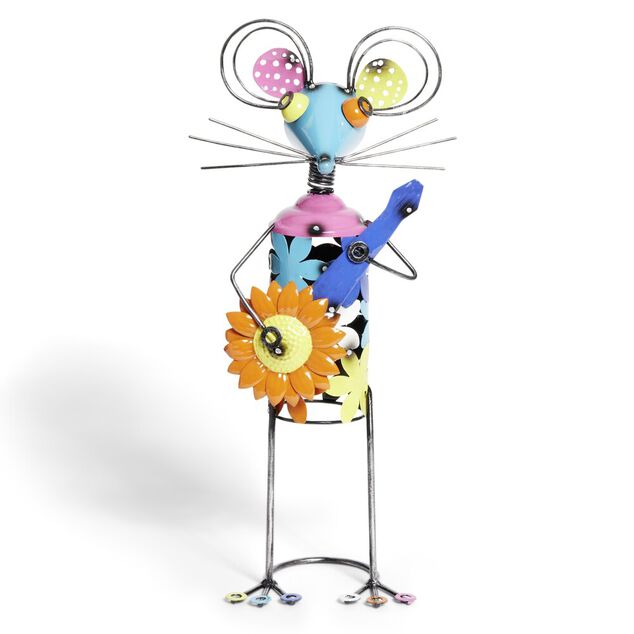 Souris d&eacute;coration de jardin en m&eacute;tal multicolore H45,5cm