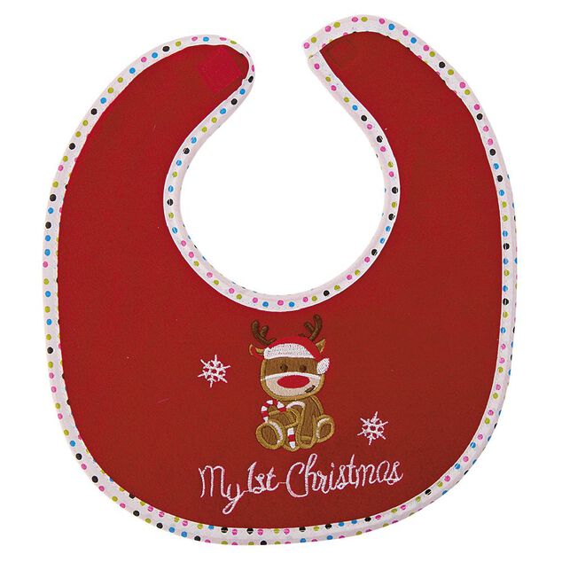 Bonnet et Bavoir brod&eacute;s pour b&eacute;b&eacute; de No&euml;l