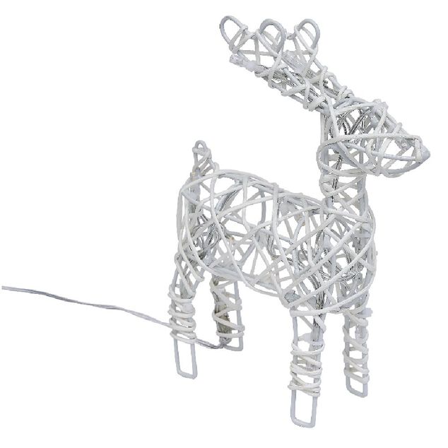 Renne de No&euml;l lumineux m&eacute;tal et rotin 10LED blanc chaud H21cm