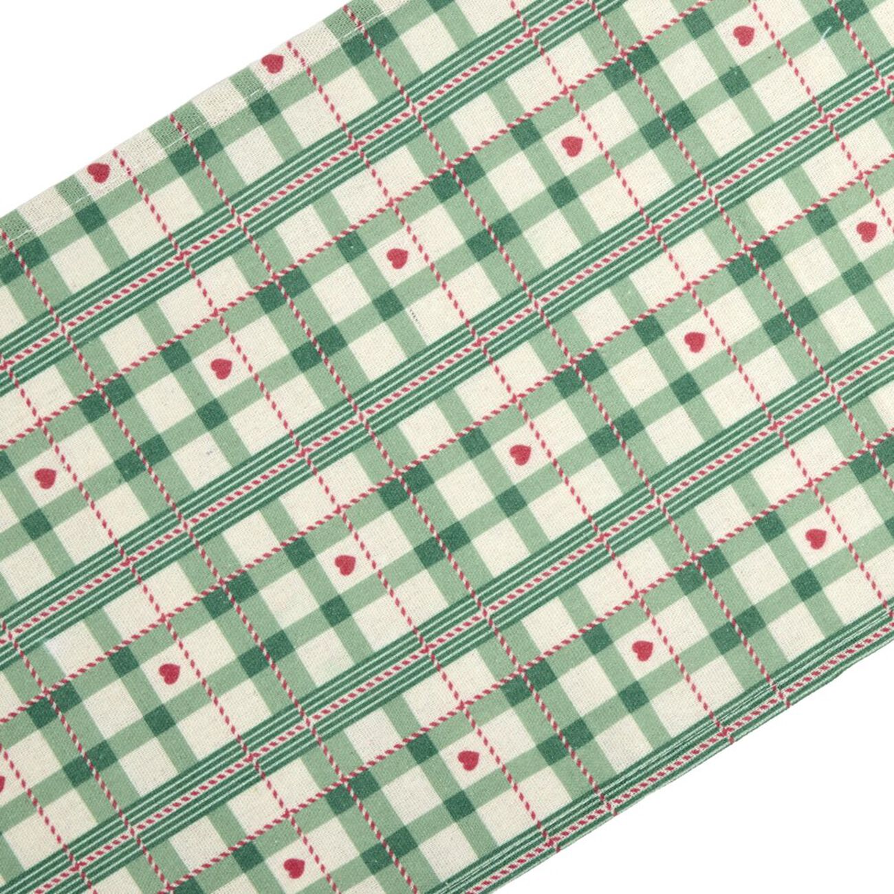 Chemin de table imprimé tartan et coeur L300X28 cm vert rouge et blanc ...
