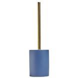 Brosse WC manche dor&eacute; socle rond gr&egrave;s bleu &Oslash;9,2xH36cm