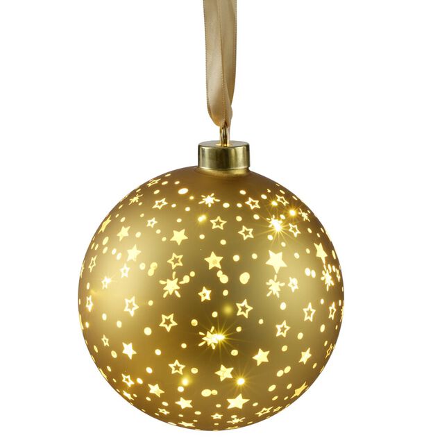 Boule de No&euml;l lumineuse &agrave; suspendre 15 LED verre jaune dor&eacute; &Oslash;14cm
