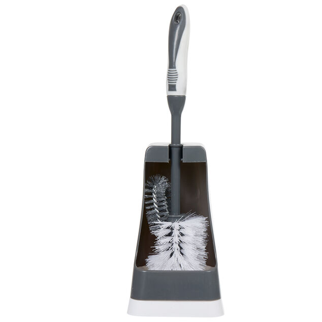 Brosse WC avec support et brossette int&eacute;gr&eacute;e noir et blanc