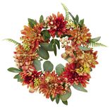 Couronne de fleurs artificielles dahlia et gypsophile orange Ø30cm