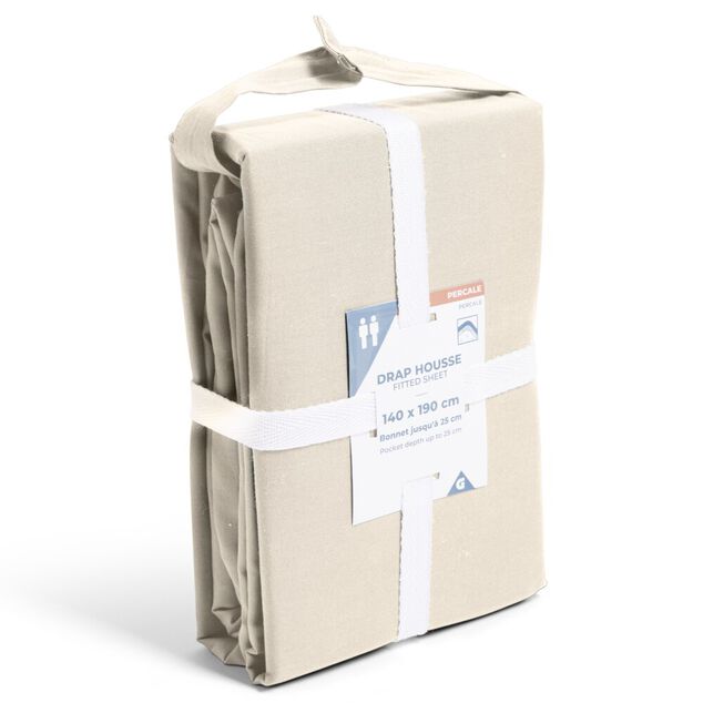 Drap housse 140x190cm 100% coton percale beige