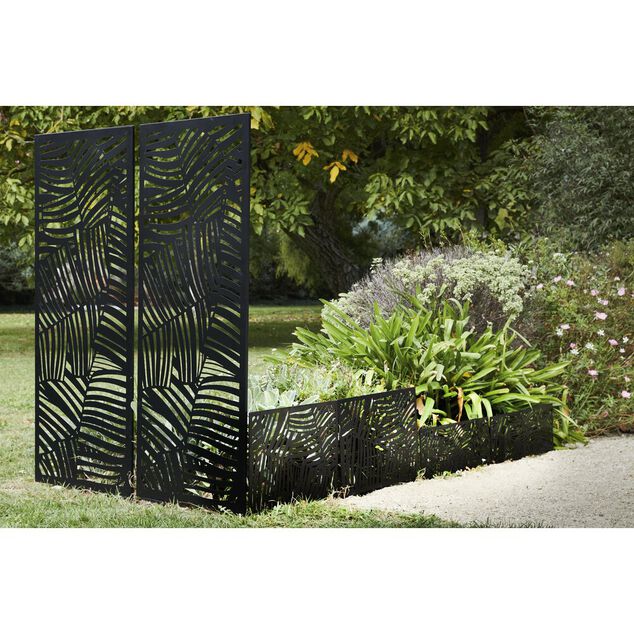 Bordure de jardin m&eacute;tal design feuillage ajour&eacute; noir 50xH41,5 cm
