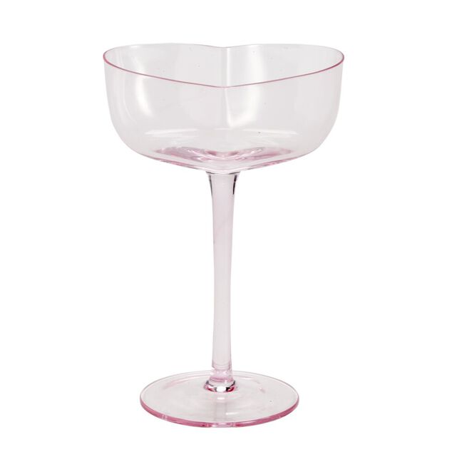 Verre &agrave; pied 23cl en verre rose transparent forme coeur H16cm