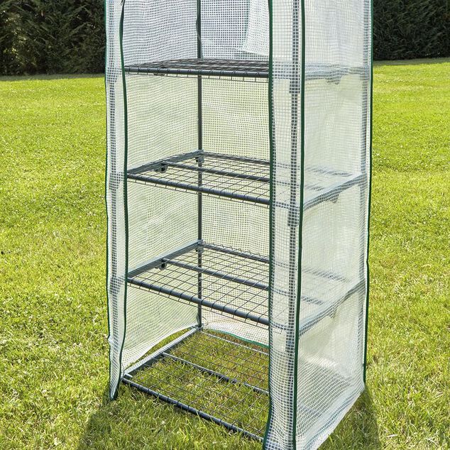 Serre 4 &eacute;tages transparent et vert 69x49xH158cm 0,33m&sup2;