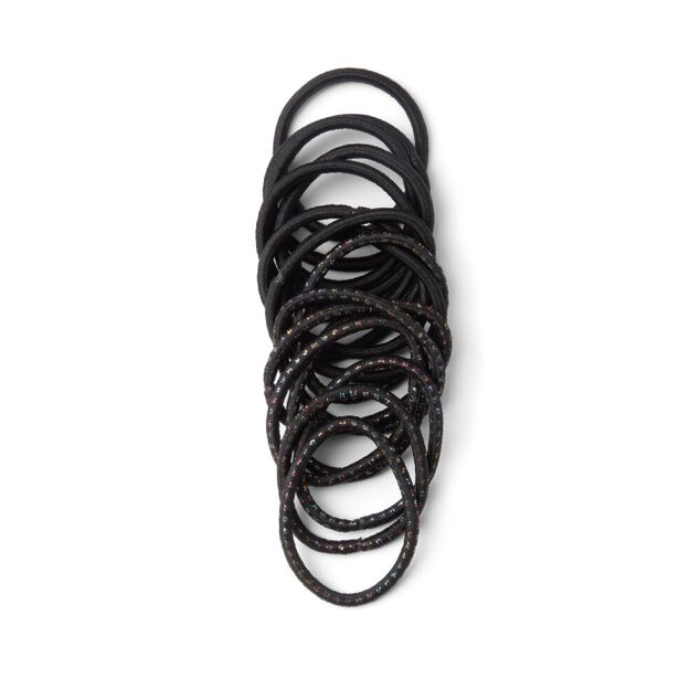 Lot de 15 &eacute;lastiques &agrave; cheveux polyester noir et fil m&eacute;tallique multicolore