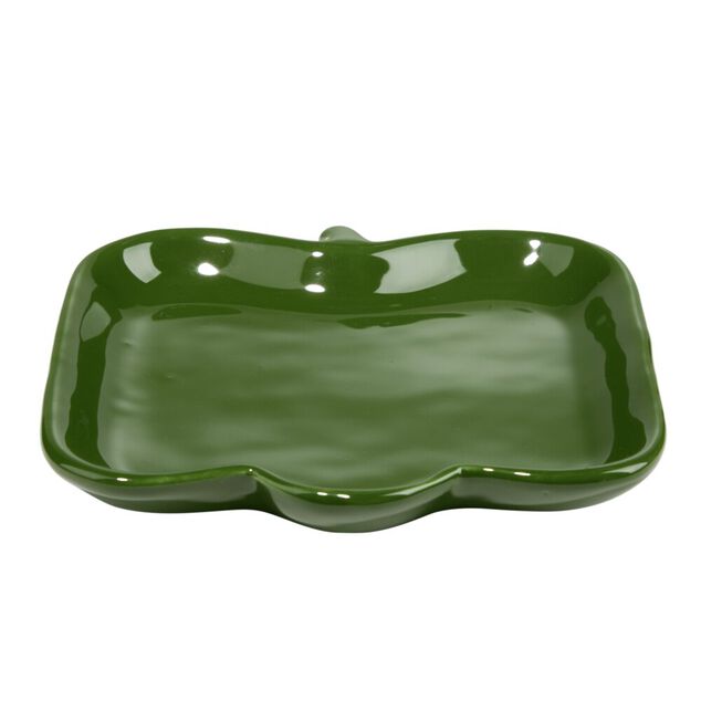 Assiette de pr&eacute;sentation porcelaine forme poivron vert 15x15cm
