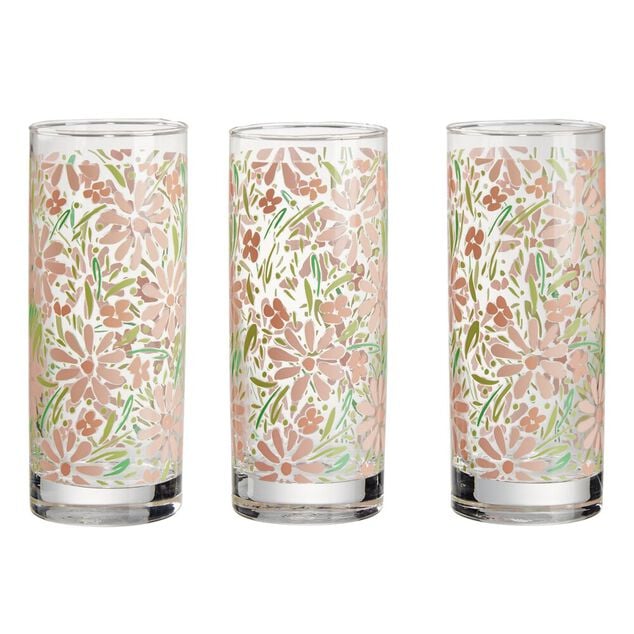 Verres haut x3 verre d&eacute;cor&eacute;s fleurs rouges 280ml