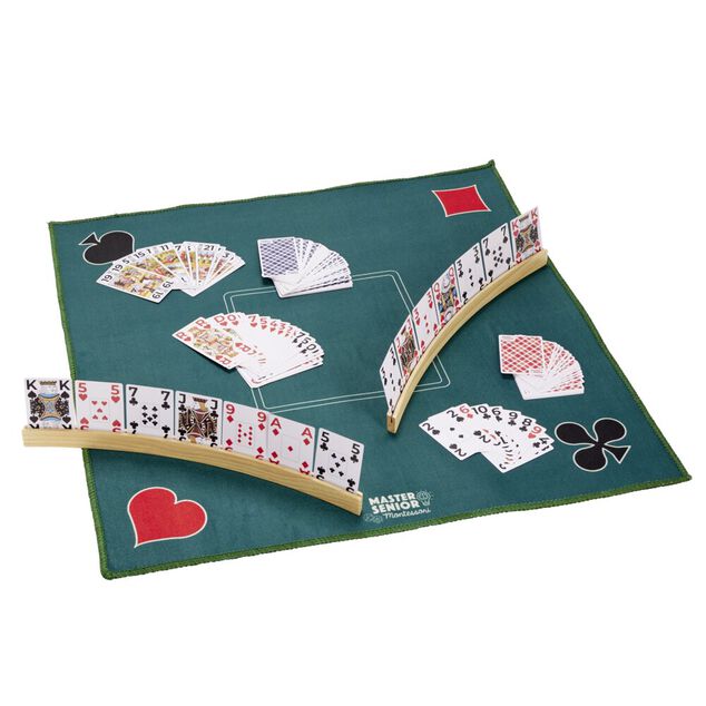 Set jeu de cartes avec 1 tapis 76x76cm 2 porte-cartes en bois et 3 jeux de cartes