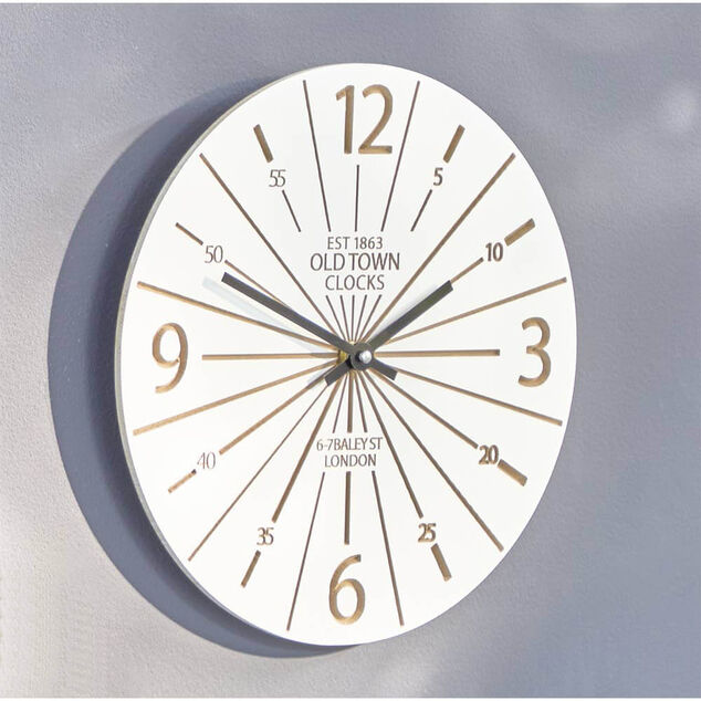 Horloge ronde design rayon effet bois blanc naturel Ø30 cm
