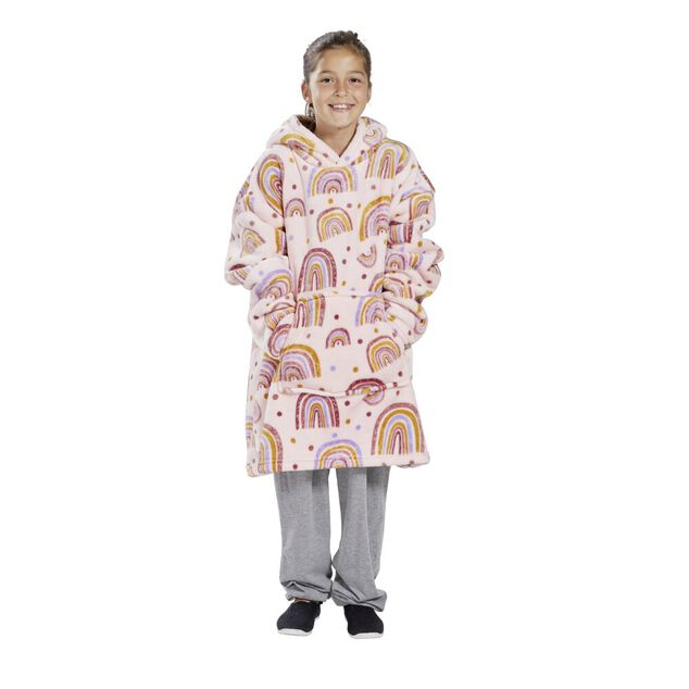 Pull plaid &agrave; capuche 63xH75cm - 2 mod&egrave;les arc-en-ciel ou dinosaure