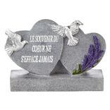 Coeur funéraire x2 sur socle gris motif lavande