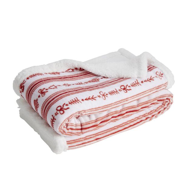 Plaid pilou pilou sherpa blanc motif Noël rouge 120x150cm