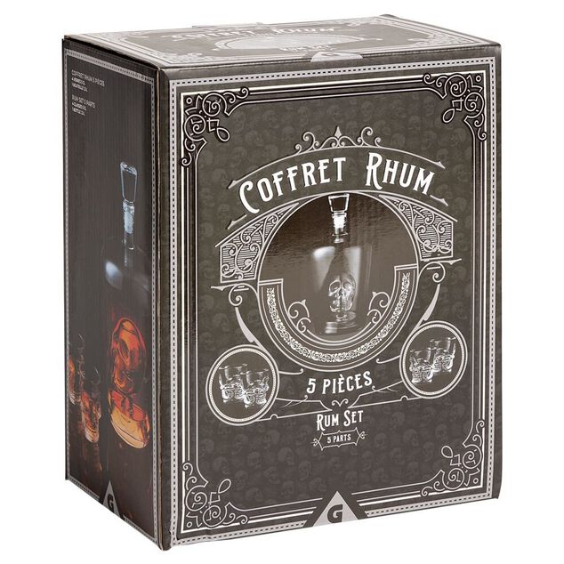 Coffret rhum carafe et verre x4 design t&ecirc;te de mort
