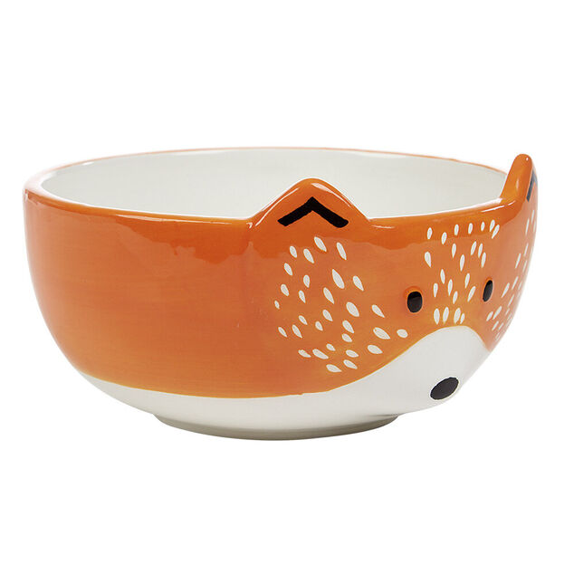 Bol forme t&ecirc;te de renard en fa&iuml;ence marron et blanc