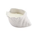 Bougie pot c&eacute;ramique forme coquillage blanc 14x9xH7cm (2 mod&egrave;les)
