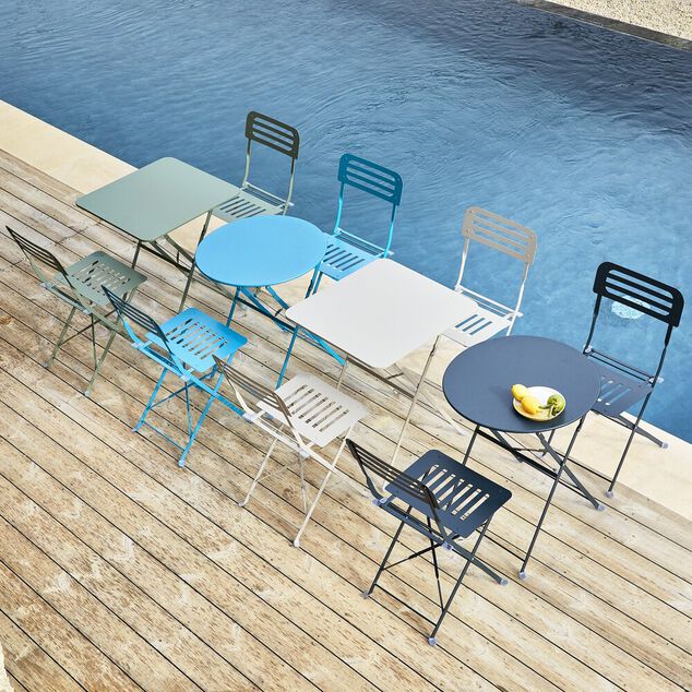 Table de jardin Boston pliante 2 personnes m&eacute;tal gris 60x60xH70cm