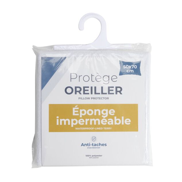 Protège oreiller éponge imperméable anti-tâches blanc 50x70cm