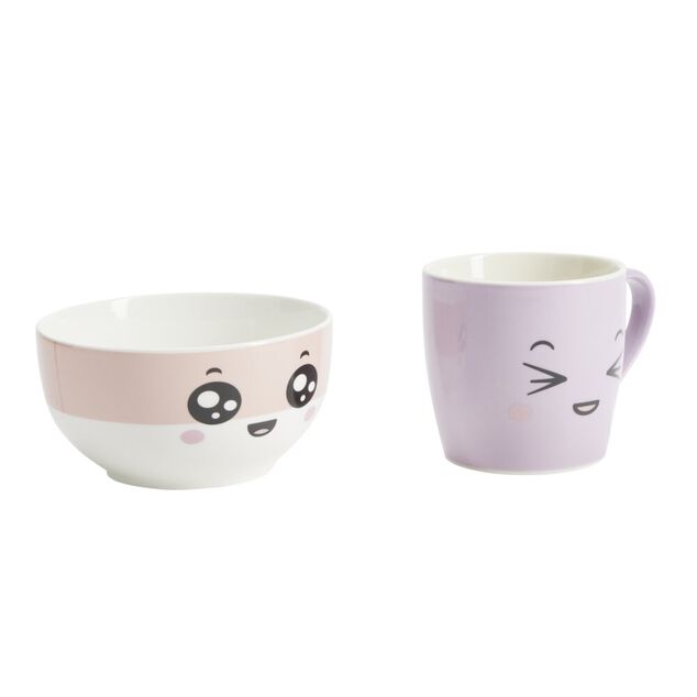 Bol 500ml avec mug 300ml kawaii porcelaine rose et violet