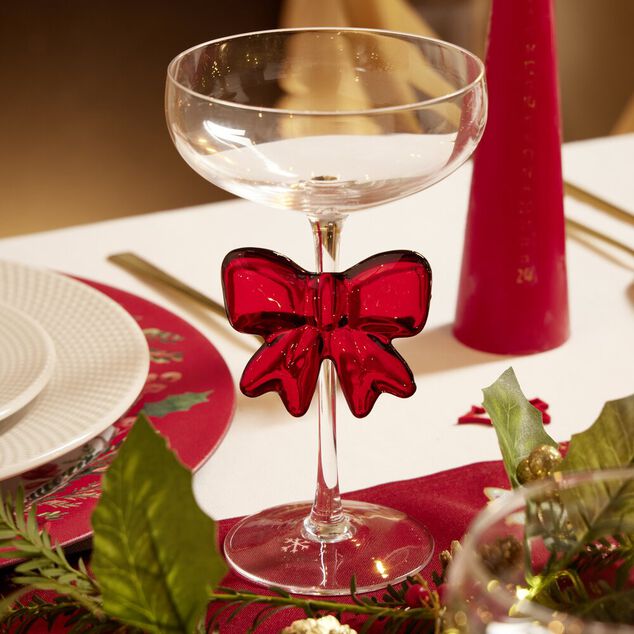 Verre &agrave; pied 250ml avec noeud rouge &Oslash;10,5xH17,5cm