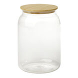 Pot de conservation en plastique et couvercle bois &Oslash;10xH15cm