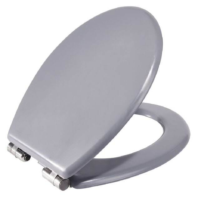 Abattant WC bois gris avec frein de chute d&eacute;clipsable r&eacute;glable