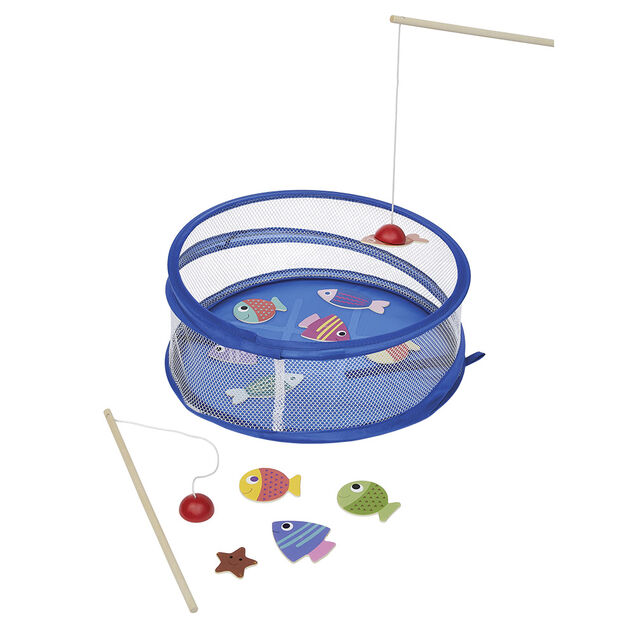 Jeu 3-en-1 lancer morpion p&ecirc;che en bois