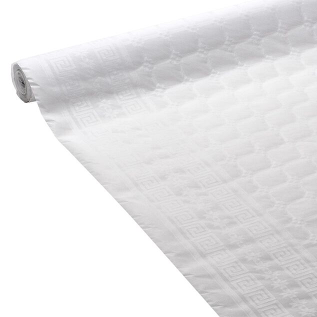 Nappe damass&eacute;e blanche en papier 25 m
