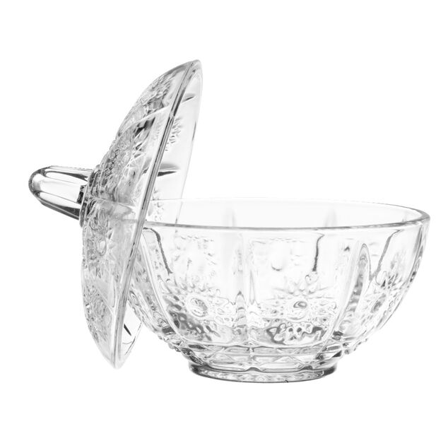 Coupelle en verre avec couvercle motif floral &Oslash;12xH12cm