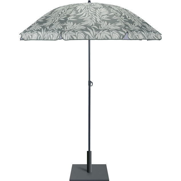 Parasol rond centr&eacute; inclinable Sun motif feuillage vert UPF30+ &Oslash;160xH195cm