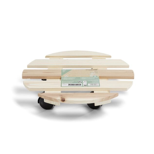 Porte plante bois rond avec roulettes &Oslash;30 cm