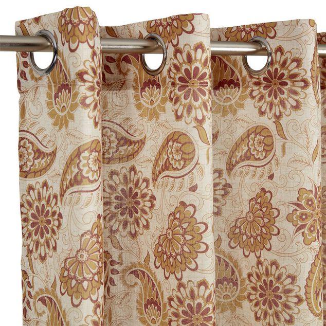 Rideau orange imprimé fleurs lin et polyester 140x240cm